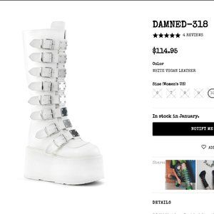 Demonia White Damned-318 Boots, Size 8 (NEW)